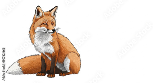 Red Fox Sitting and Looking Sideways.