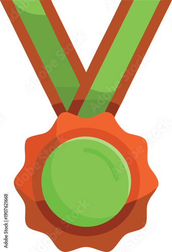A vibrant stylized illustration of a medal with green and reddish brown