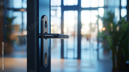 Smart lock door handle security technology modern entryway home automation access control contemporary interior safe building concept