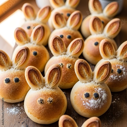 Wallpaper Mural Numerous baked sweet rolls shaped like small animals are displayed closely together on a wooden surface Torontodigital.ca