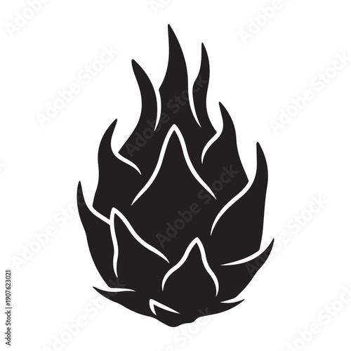 Black dragon fruit icon silhouette of pitaya fruit, exotic tropical food vector illustration