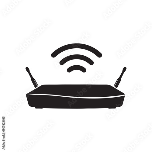 Black Modem with WiFi signal silhouette vector illustration