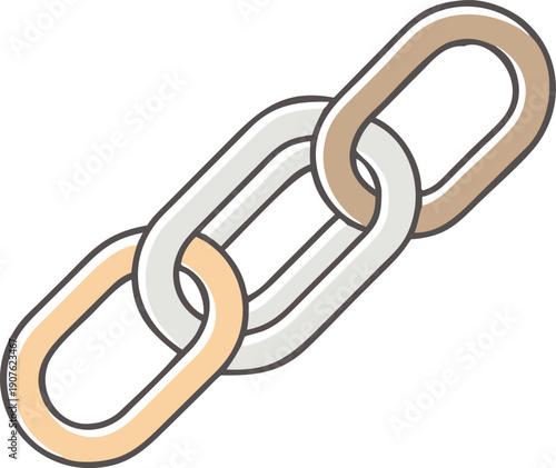 A simple illustration depicts three interconnected metal chain links in neutral tones