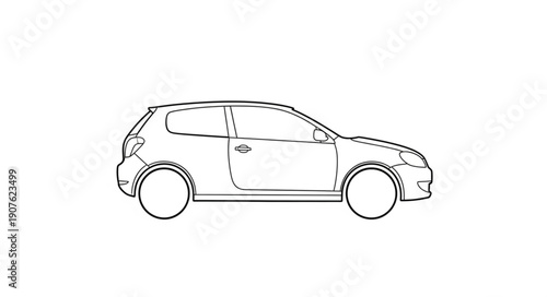 Outline drawing of a modern hatchback car side view.