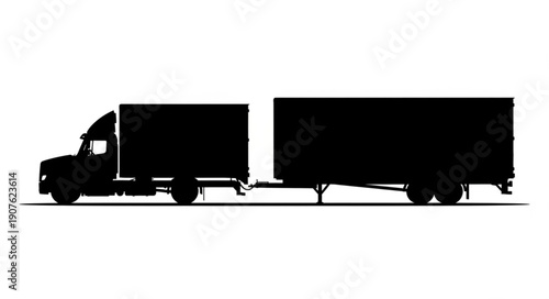 Silhouette of a semi-trailer truck on a white background.
