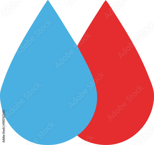 Two teardrop shapes one blue and one red are prominently displayed high quality