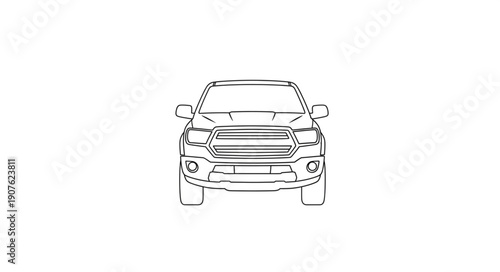 Front view line drawing of a modern pickup truck.