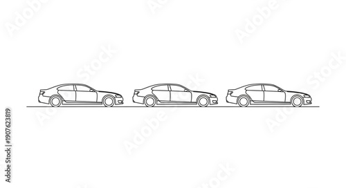 Three sports cars lined up in a row illustration.