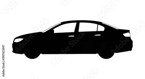 Black Silhouette of a Modern Sedan Car.