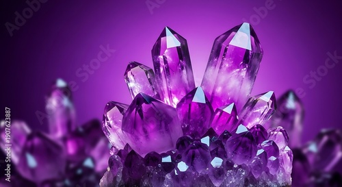 Wallpaper Mural Cluster of vibrant purple mineral formations glows against a rich violet background Torontodigital.ca