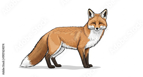Red Fox Standing Isolated White Background Wildlife.