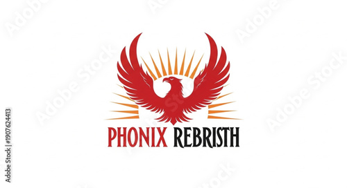 Red Phoenix Bird Logo with Rising Sun Rays.