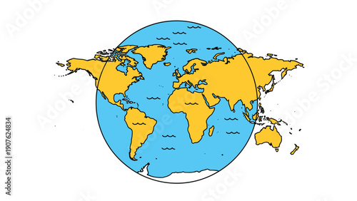 Detailed world map overlaying a blue globe, clearly depicting continents and oceans, representing global connections and geography.
