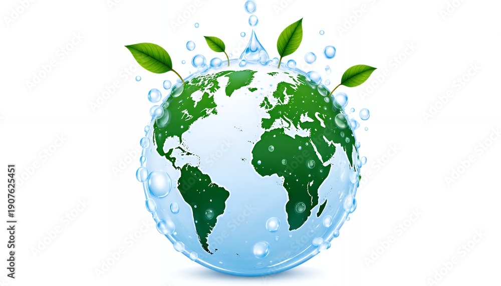 Obraz premium Minimalist Eco Concept with Water Droplets and Green Leaves