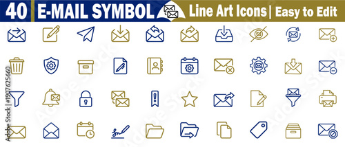 E-mail symbols icons set. Featuring a transparent background, easy-to-edit line art for digital and web use, and modern communication technology vector illustration.