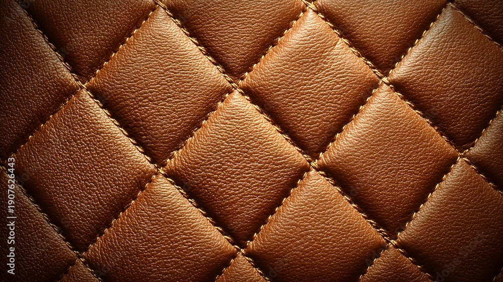 Naklejka premium Close-up of a luxurious brown diamond-stitched leather texture background.