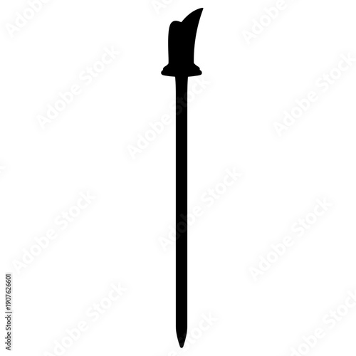 Black silhouette of a cocktail stirrer stick isolated on a white background, featuring a unique decorative top, perfect for elegant drink presentations
