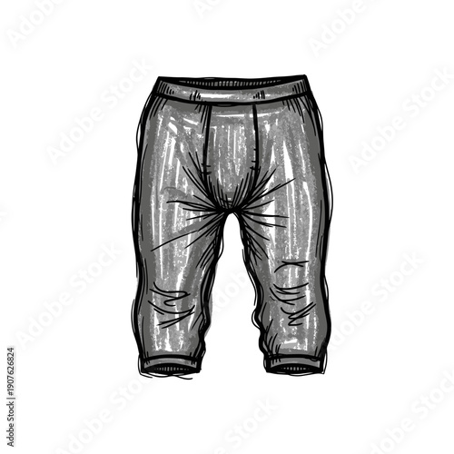 Illustrated long johns isolated on a white background, featuring detailed black and white sketch style with crisp lines and shading