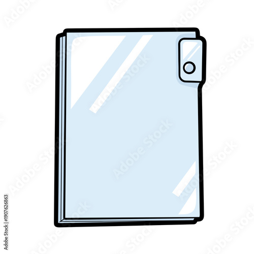 Transparent sheet protector with button closure isolated on a white background, featuring clean lines and minimalistic design