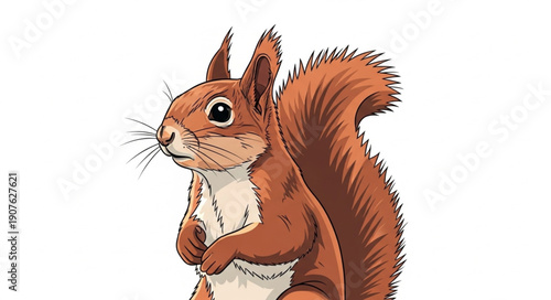 Red Squirrel Portrait Illustration Isolated White Background.