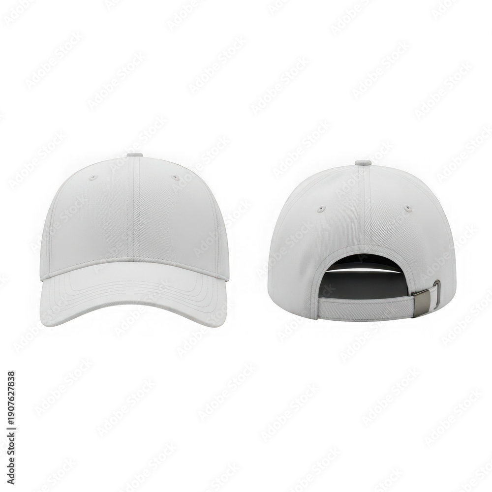Fototapeta premium Classic white baseball cap displayed from front and side views for style showcase isolated on transparent background