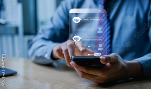 Quadro su tela AI chat agent interacts with clients using artificial intelligence, demonstrating automated communication, smart assistance, and intelligent digital support for modern business services