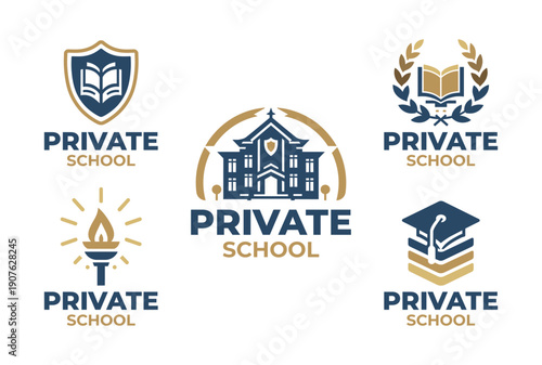 5 Private School Logo Set Modern Minimalist Education Branding Collection