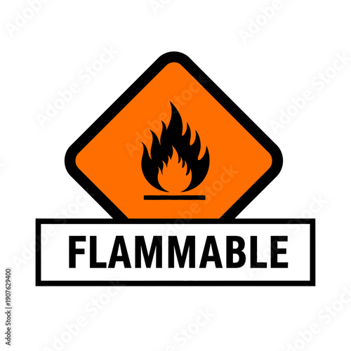 Flammable hazard symbol, warning sign for dangerous materials, fire icon