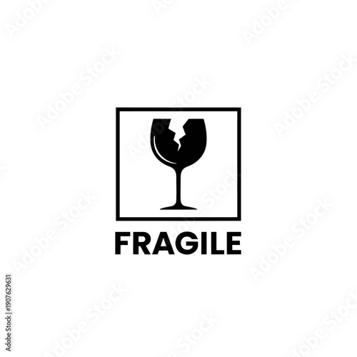 Fragile Symbol Icon: Broken Glass in Box, Shipping Warning Label