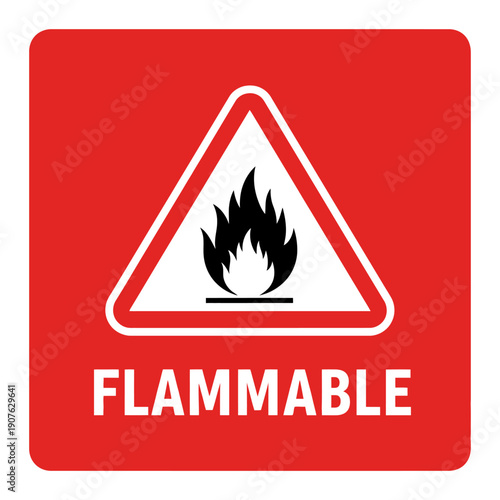 Flammable Warning Sign: Fire Symbol & Text on Red Background
