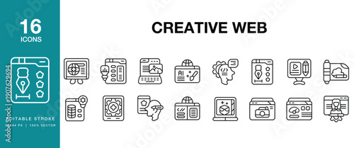 Creative Web icon set. Includes web, creative, design, website, ui, ux, interface and More. Editable Stroke Icon Collection.