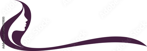 Woman face silhouette vector illustration, flowing hair design, feminine beauty artwork, purple minimal style, fashion cosmetic branding graphic, elegant personal care content