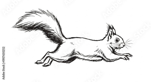 Sketch of a running squirrel with a bushy tail.