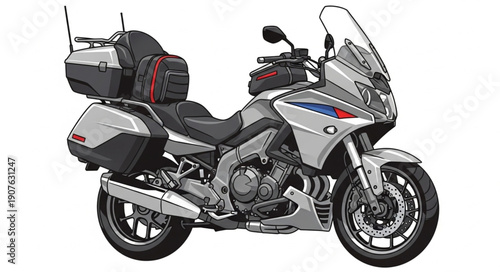 Silver Adventure Motorcycle with Luggage Ready for Travel.