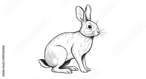 Sketch of a Rabbit Sitting on a White Background.