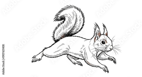 Sketch of a running squirrel with a bushy tail.