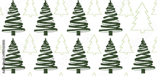 Seamless Christmas Tree Pattern Featuring Green Hand Drawn Scribble Sketches and Minimal Outlines for Holiday Gift Wrap, Winter Textiles, Festive Wallpaper, and Seasonal Background Designs