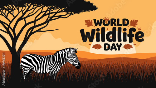 ZEBRA WORLD WILDLIFE DAY WITH ANIMAL ILLUSTRATION