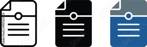 Set of three document icons representing paper information and data organization in different styles
