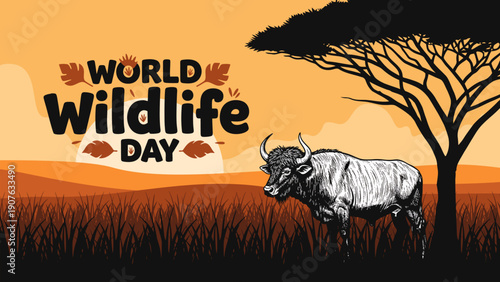 BUFFALO WORLD WILDLIFE DAY WITH ANIMAL ILLUSTRATION