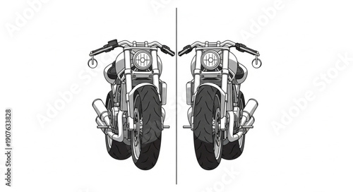 Symmetrical Motorcycle Front View Illustration.