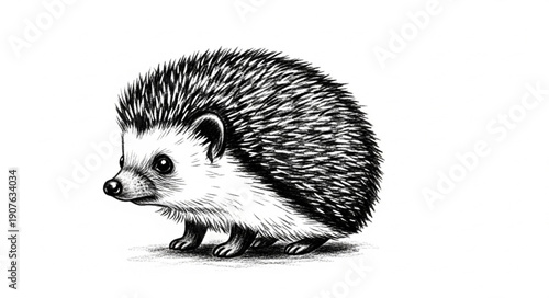 Small Hedgehog Illustration Detailed Drawing.