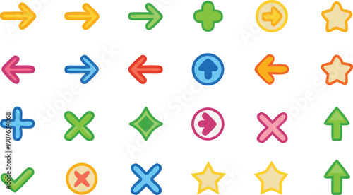 A colorful assortment of various game icons and symbols are displayed high quality