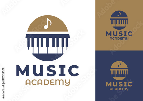 Music Academy Logo Modern Minimalist Piano Music Symbol