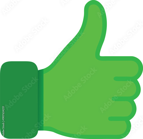 A bright green hand displaying a thumbs up gesture indicating approval high quality