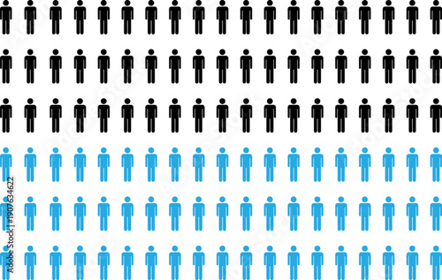 Population Distribution Concept with Black and Blue Human Silhouettes in Grid