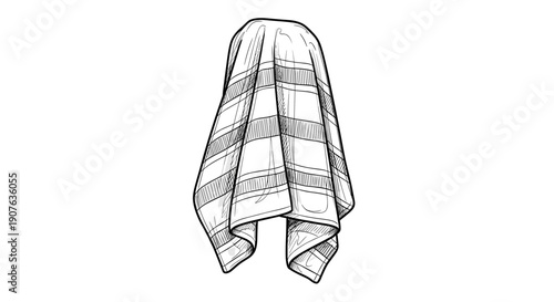 Striped hand towel hanging isolated against a white background, showcasing a simple and elegant design with clean lines and soft texture