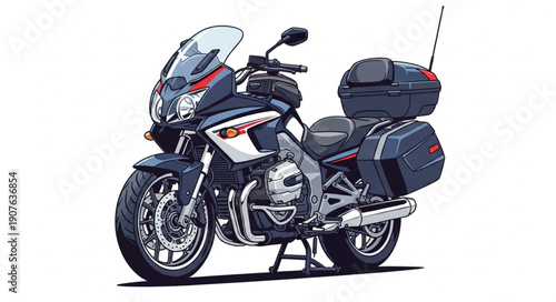 Touring Motorcycle with Luggage and Windshield.