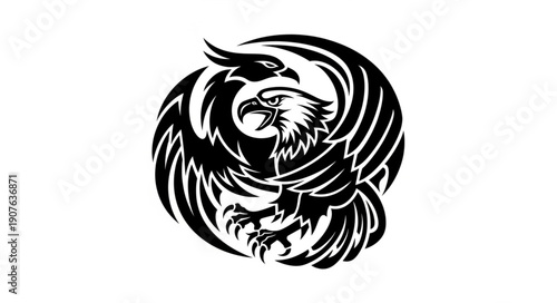 Tribal Eagle and Phoenix Yin Yang Symbol.