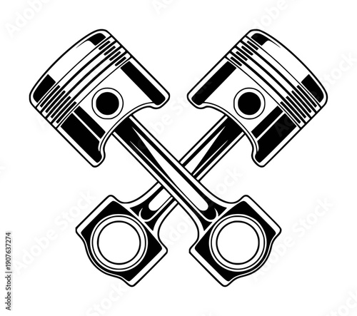 Crossed Black Pistons Isolated White Background Mechanical Component engine motor